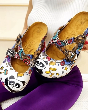 Call It Spring High Heels Colorful Moving and Mixed Patterned and White Dancing Panda Patterned Clogs - WCAL176