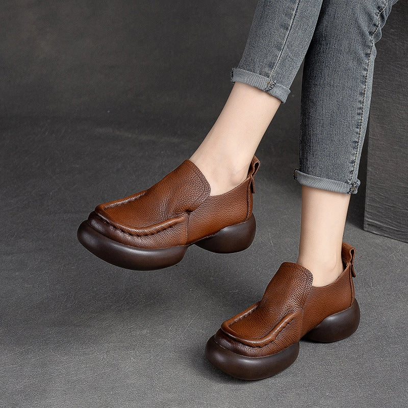 Casual Shoes Comfortable Women Retro Minimalist Soft Leather Thick Soled Casual Shoes
