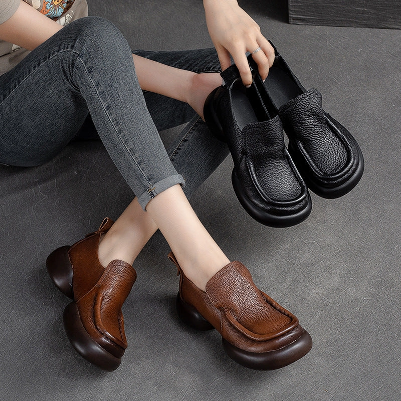 Closed Toe Shoes Business Casual Women Retro Minimalist Soft Leather Thick Soled Casual Shoes