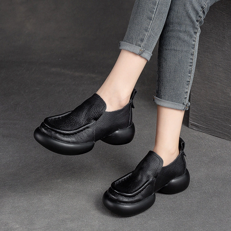 Casual Shoes Boots Women Retro Minimalist Soft Leather Thick Soled Casual Shoes