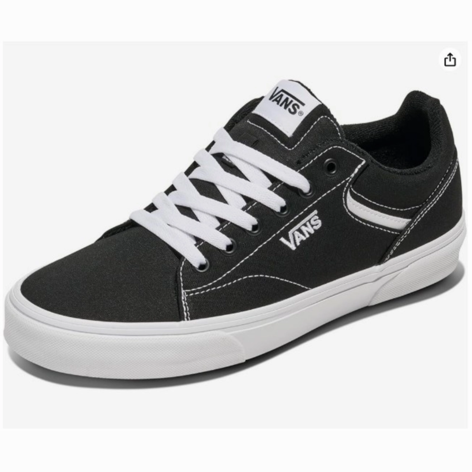 Vans Men's Seldan Sneaker, Canvas Black/White Brown Belt Black Shoes Casual