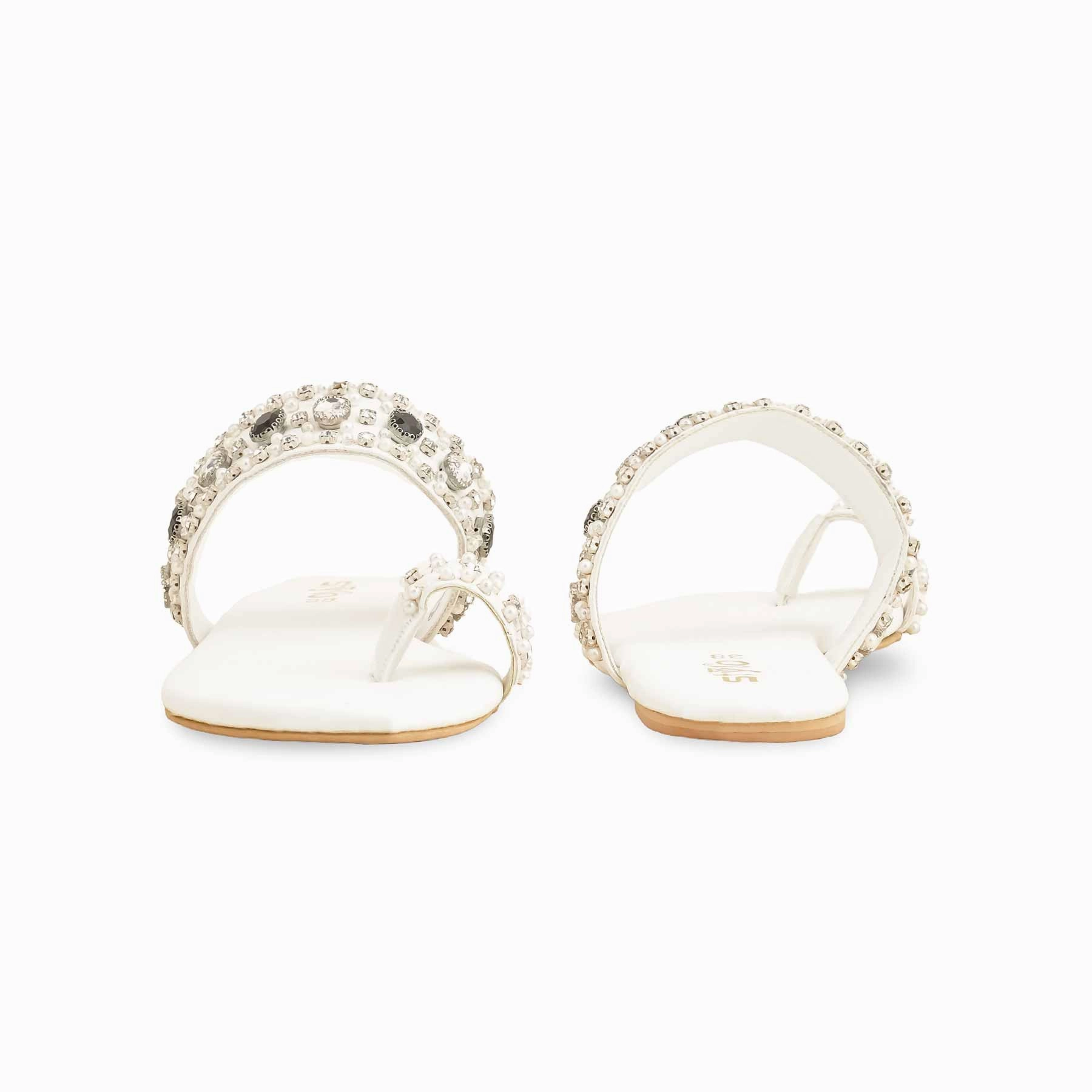 White Fancy Women Chappal EC0220 The Storehouse Flats Shoes