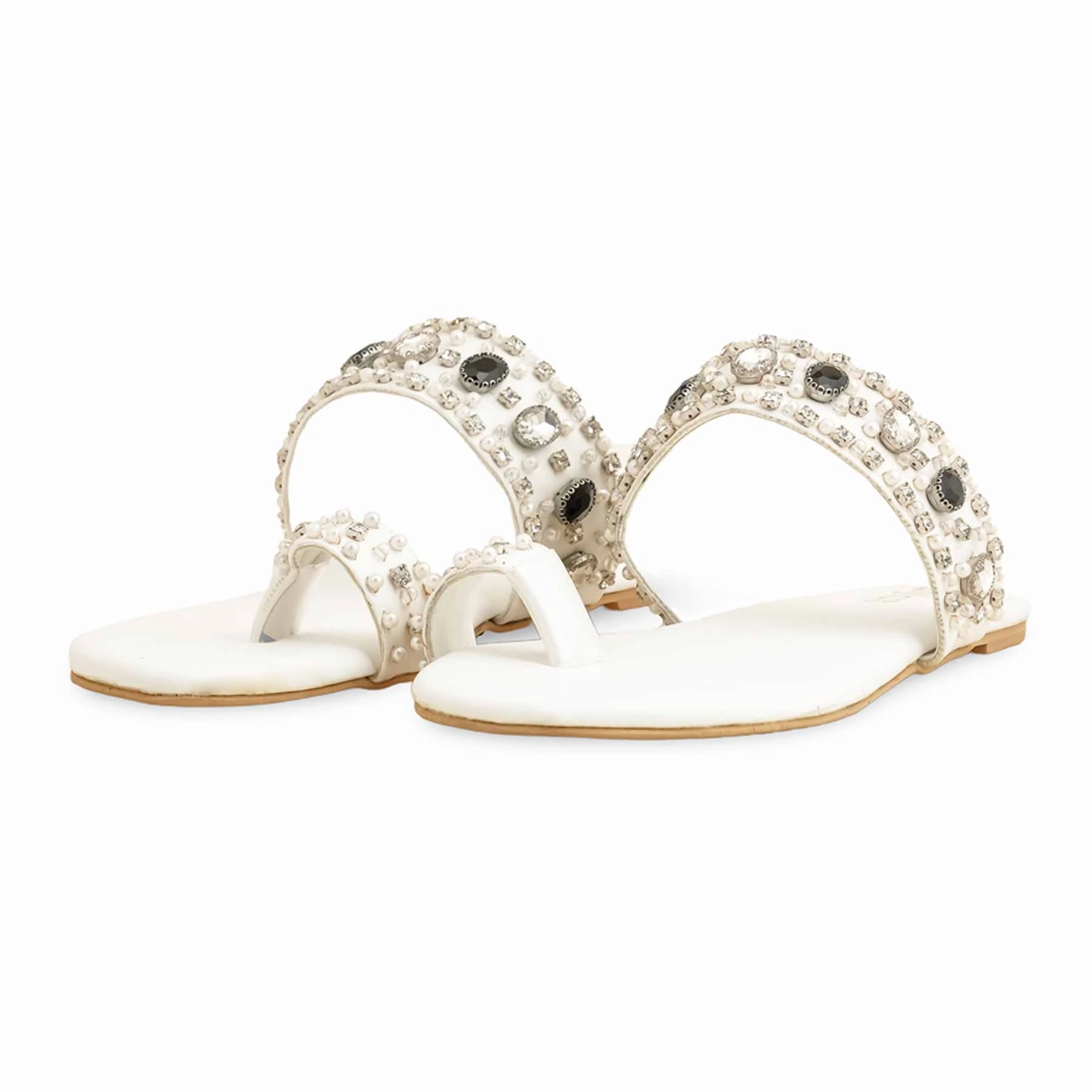 Shoes Heels To Flats White Fancy Women Chappal EC0220