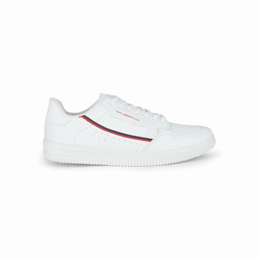 Gliders White Lacing Sneakers For Men SNK-701 By Liberty Textured Slip-on Casual Shoes