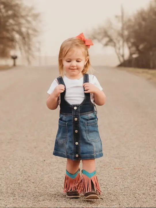 Boots Ennis Fight Stylish Pink Fringe Cowgirl Leather Boots for Kids with Side Zipper - Comfortable Footwear for Young Girls