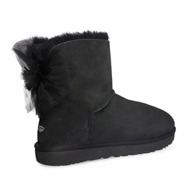 Dark Brown Leather Boots UGG Mini Bailey Tuffle Bow Black Boots - Women's