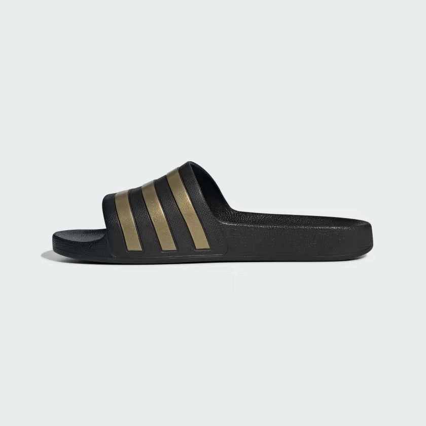 Men's Adidas Adilette Aqua Slides - Black/Gold Shoreline Slip On Shoes