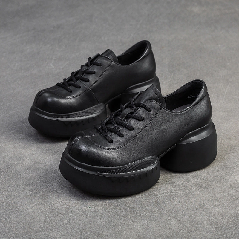 Women Minimalist Solid Leather Chunky Platform Casual Shoes Casual Dress.shoes