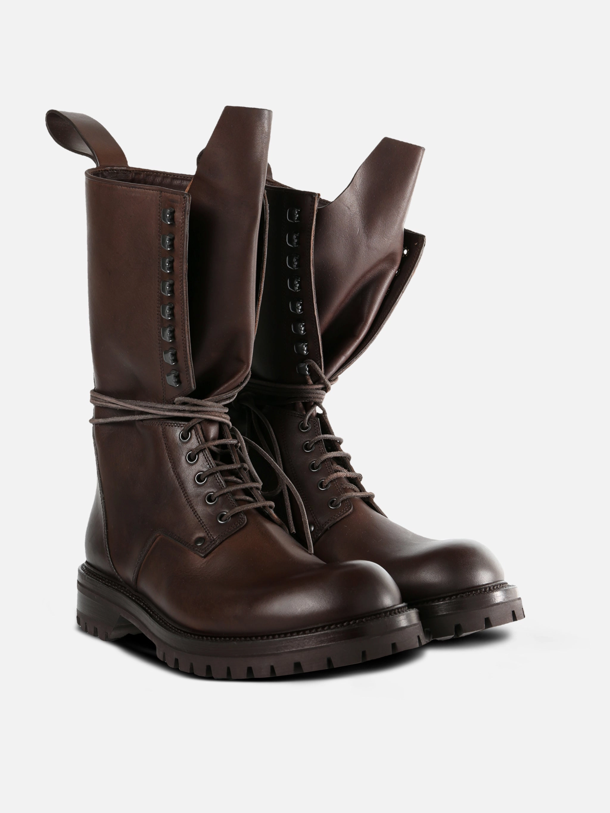 RICK OWENS - Men Stivali In Pelle Army Laced Boot Hiking Boots Wide