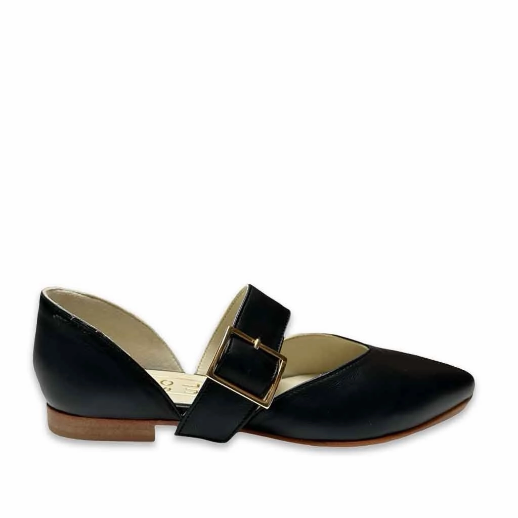 Chrissy Buckle Flat - Black Belk Flat Shoes
