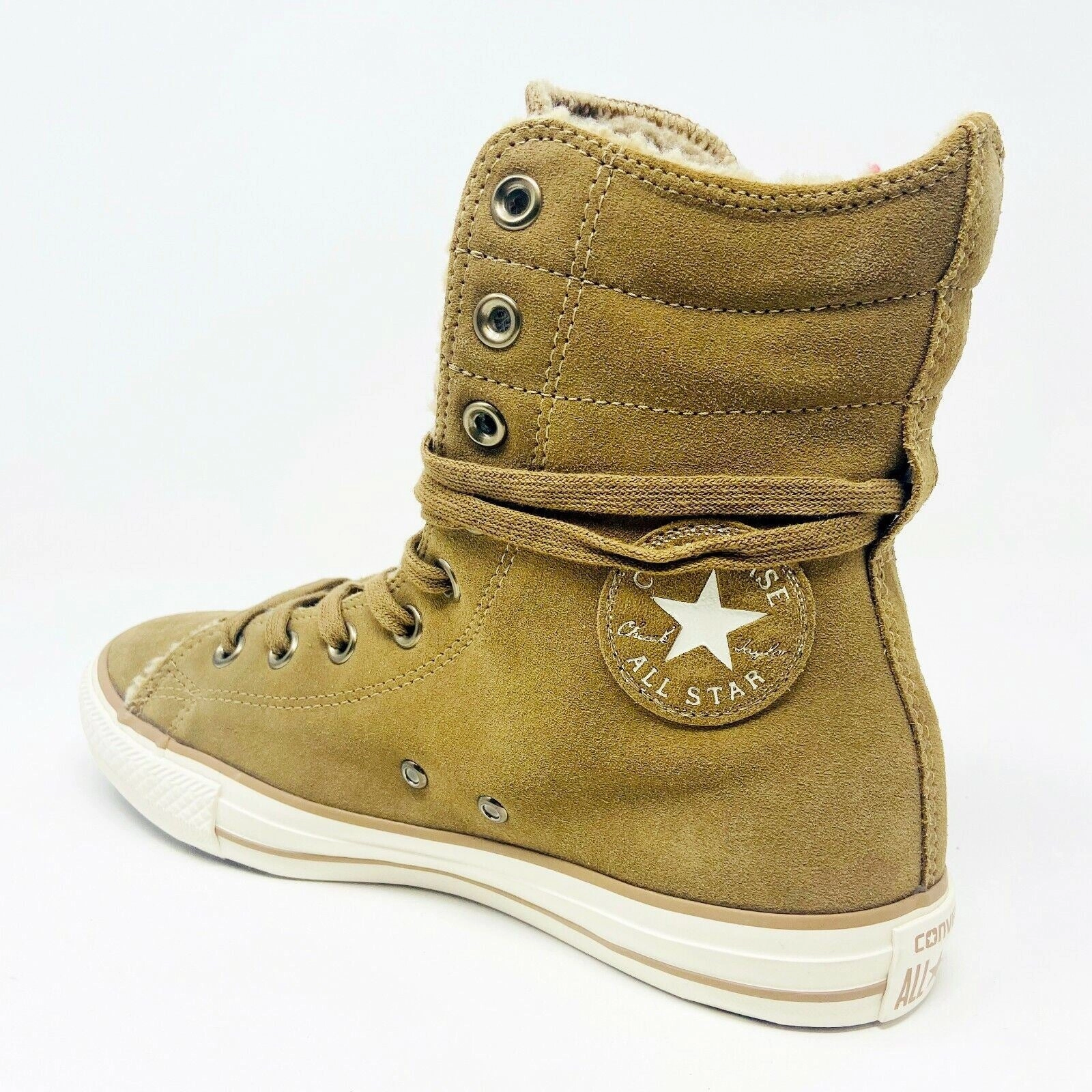 Converse CTAS Hi Rise Beige Dune Womens Shearling Lined Winter Shoes 553421C High Heels Wedges