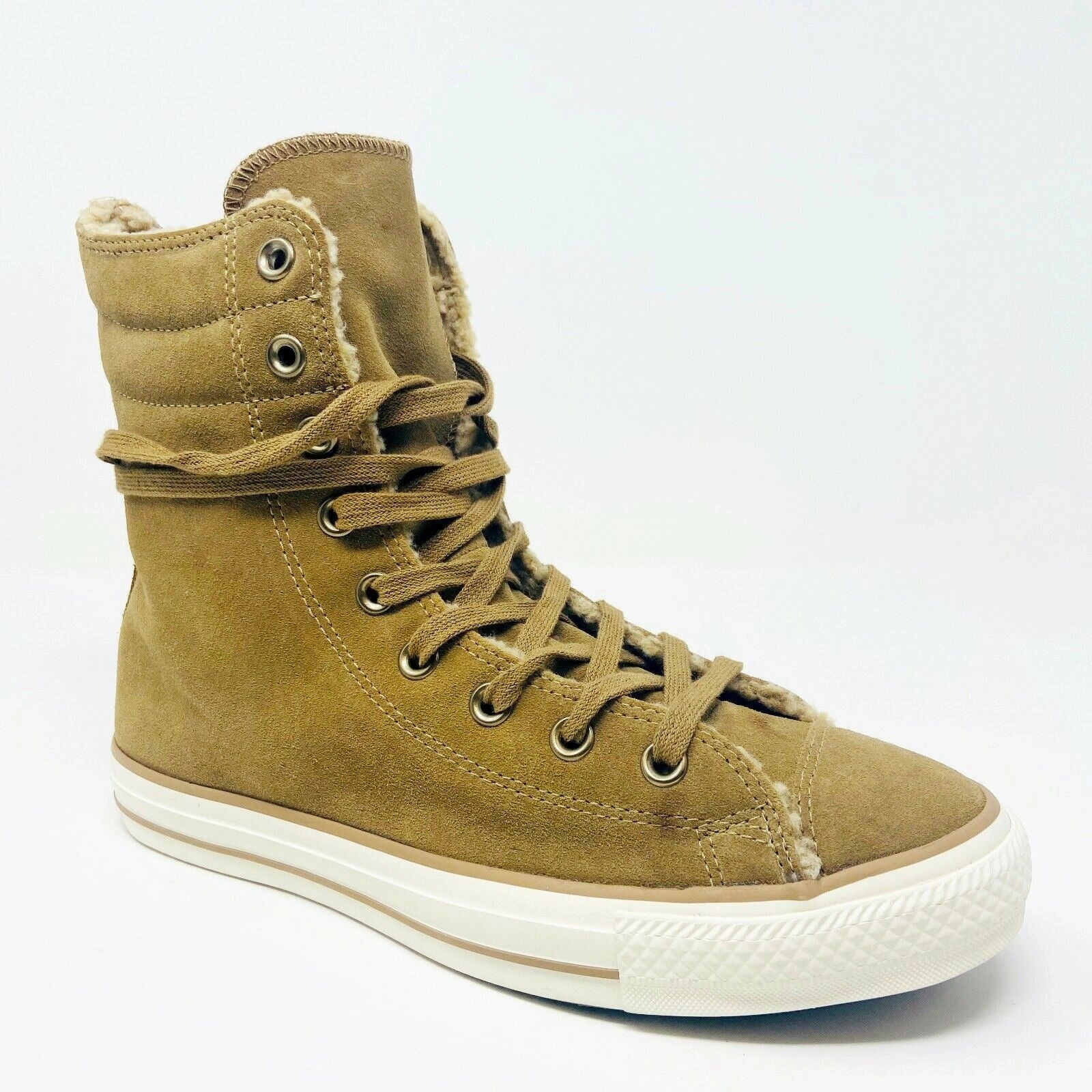 Converse CTAS Hi Rise Beige Dune Womens Shearling Lined Winter Shoes 553421C Converse Heel High Tops