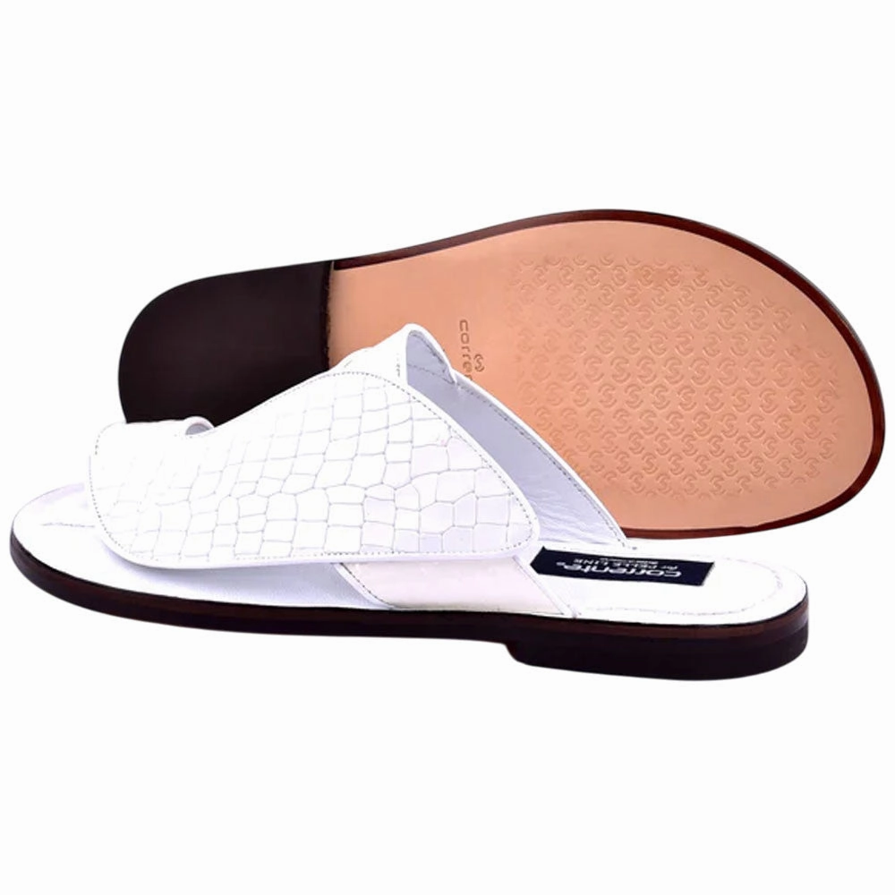 Ta Portal Corrente Mens White Croco Print Ostrich Leather Open Toe Sandal