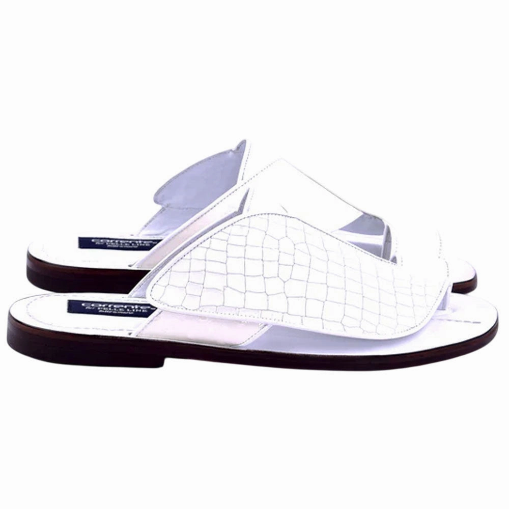 Infant Sandals Corrente Mens White Croco Print Ostrich Leather Open Toe Sandal