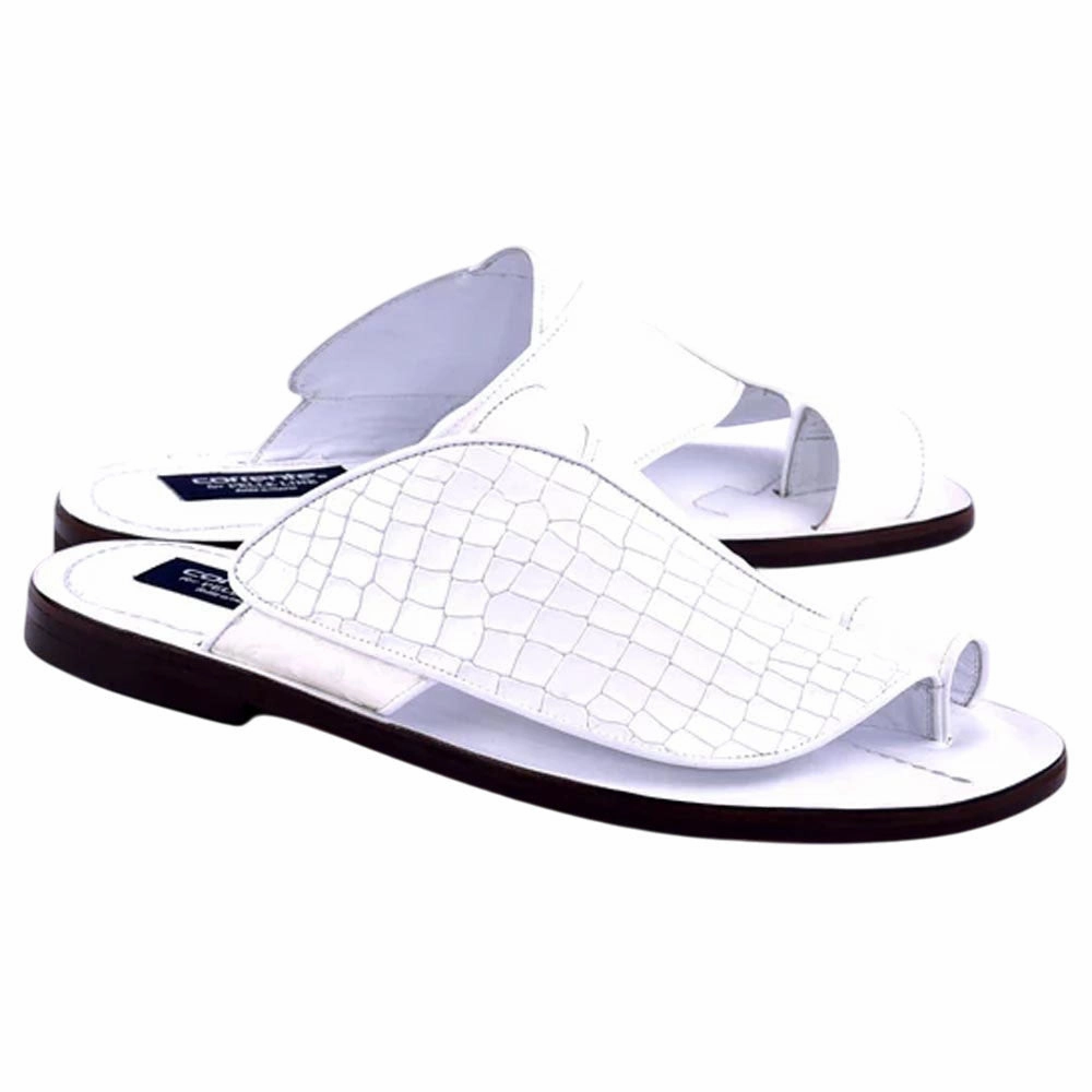 Corrente Mens White Croco Print Ostrich Leather Open Toe Sandal Sandals South Coast Map