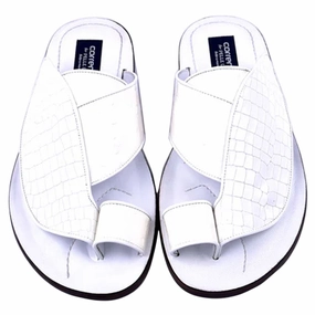 Paws Sandals Corrente Mens White Croco Print Ostrich Leather Open Toe Sandal