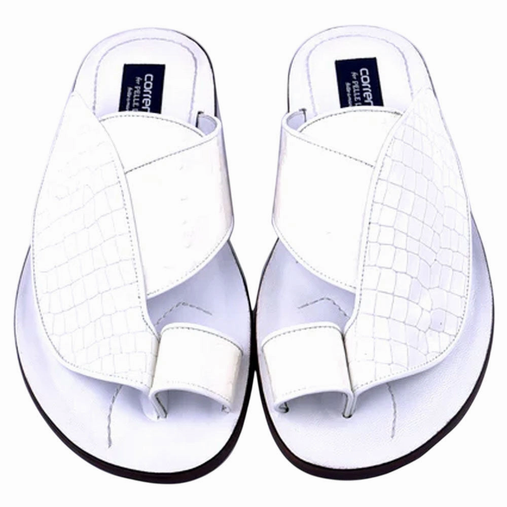 Cycling Sandals Corrente Mens White Croco Print Ostrich Leather Open Toe Sandal