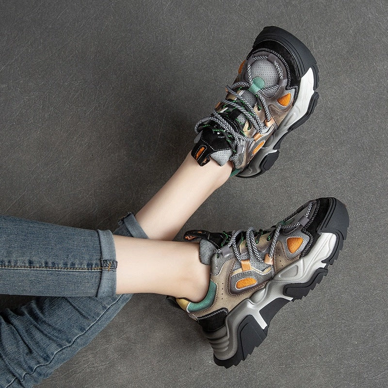 Rs-trck Casual Shoes Womenn Retro Color Matching Quilted Leather Casual Shoes