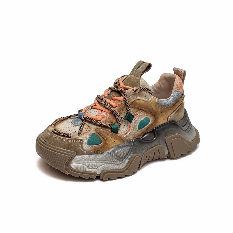 Casual Infant Brand Womenn Retro Color Matching Quilted Leather Casual Shoes