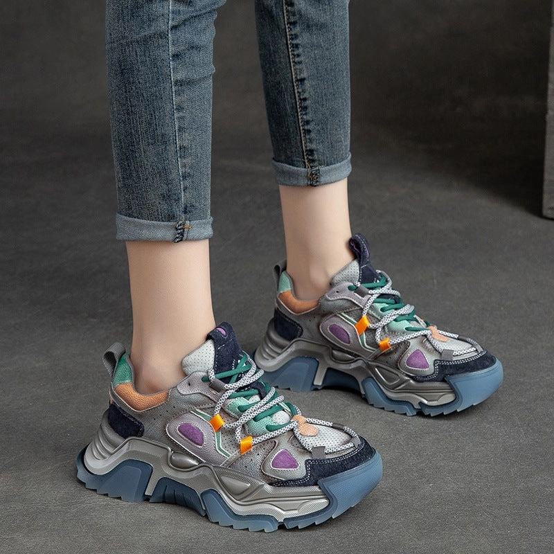 Womenn Retro Color Matching Quilted Leather Casual Shoes Fit Casual Shoes