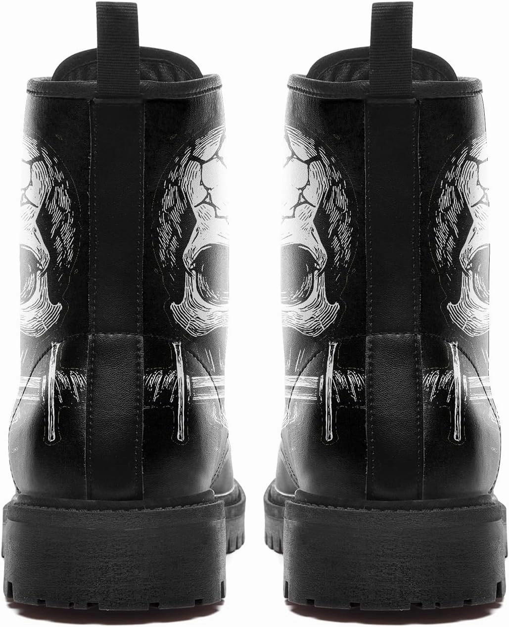 Black Skull Rose Combat Boots for Women Fashion | Lace-Up Skull Rose Ankle Booties Chunky Heel Platform Leather Boots  CC-BOOTS-25023165-1