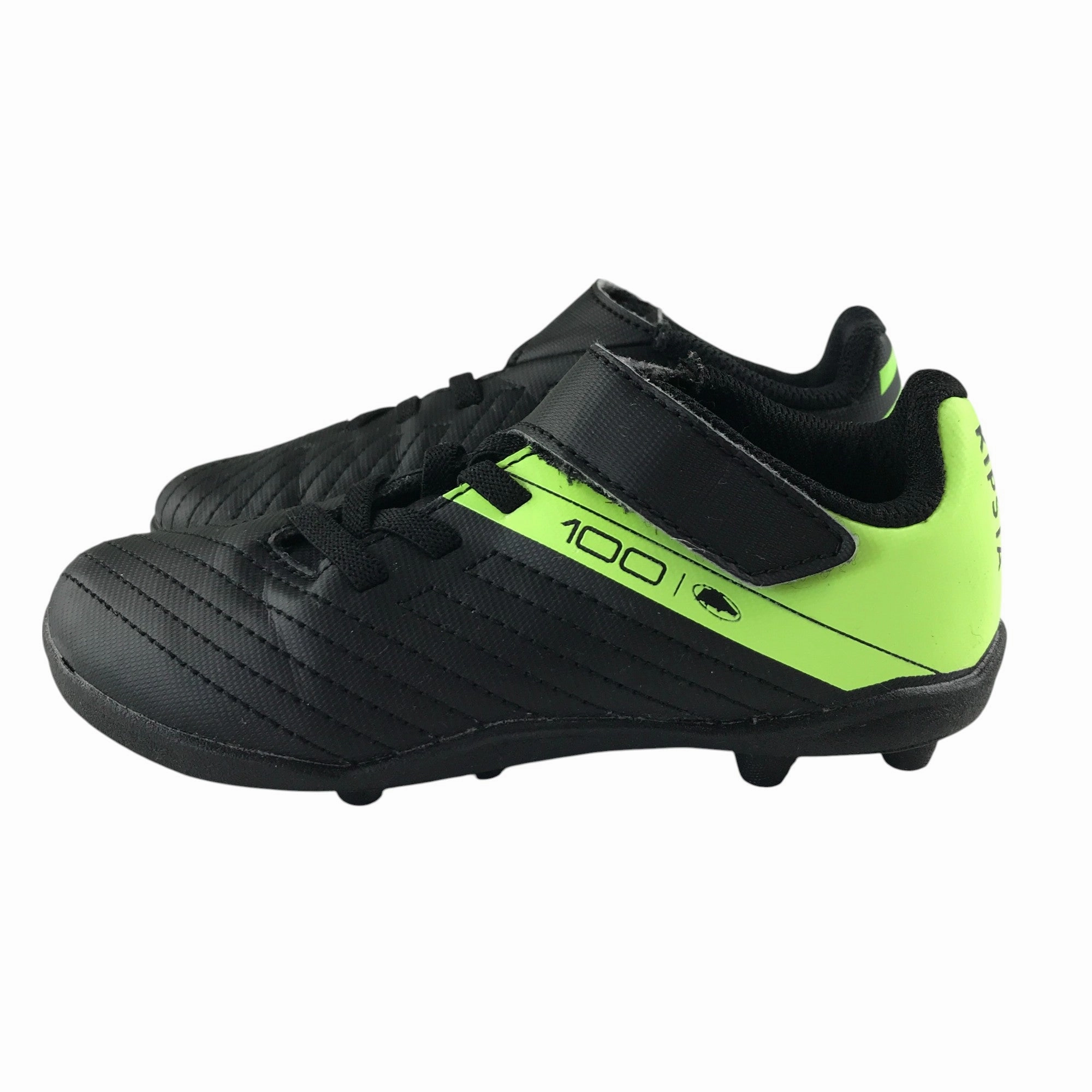 Decathlon football boots shoe size 9.5C kids black and neon plastic moulded studs Warmest Hunting Boots