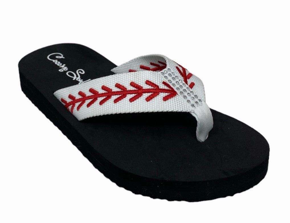 Cushion Bounce Flip Flops Rhinestone Baseball Embroidered Baseball Flip Flops Sandals Slippers