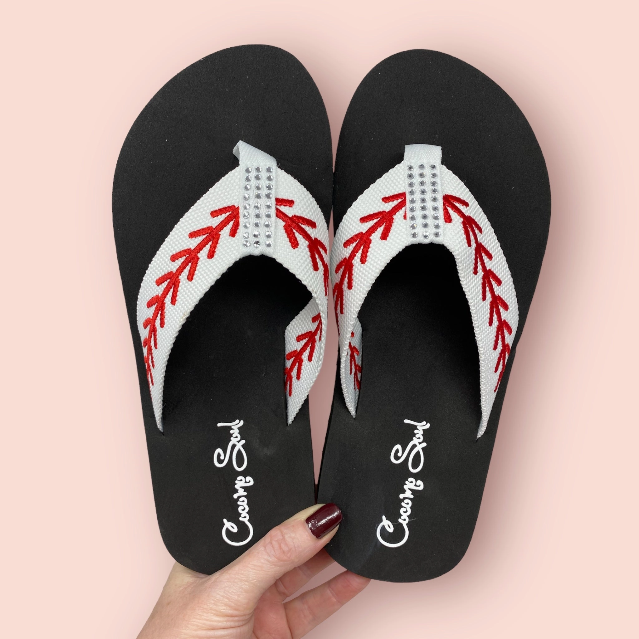 Rhinestone Baseball Embroidered Baseball Flip Flops Sandals Slippers Flip Flop Tv Show Christina