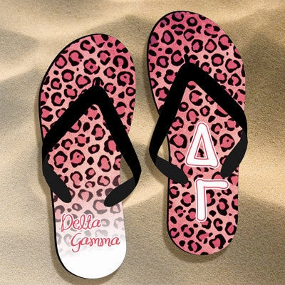 Delta Gamma Cheetah Print Flip Flops - SBL100 - SUB Flip Flops With Criss Cross Straps