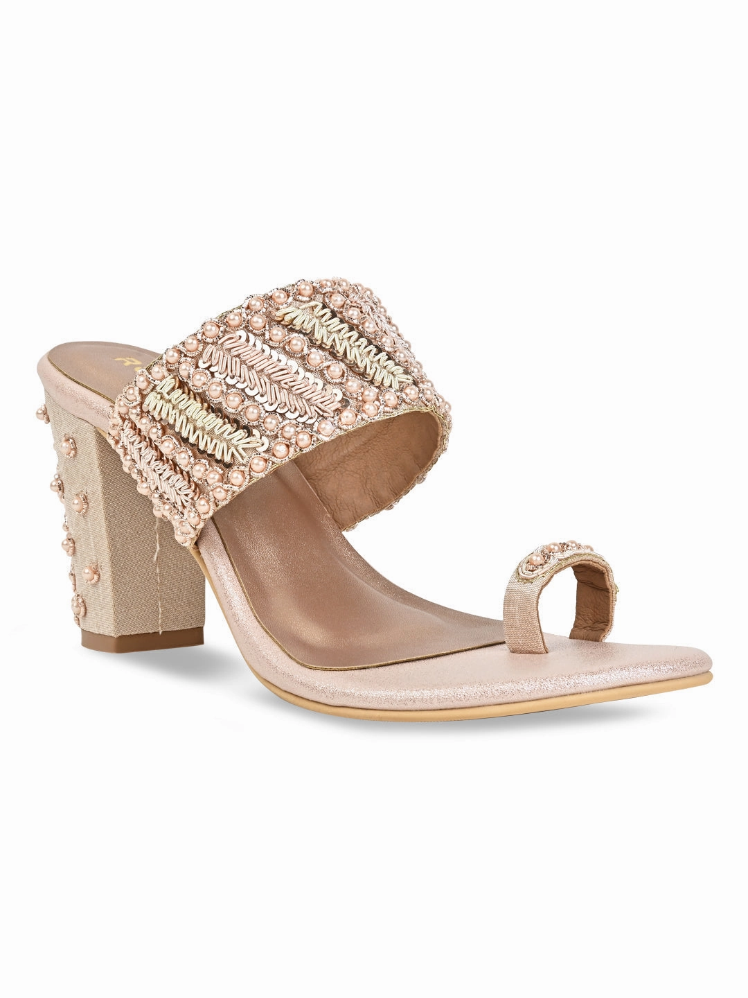 Xxx High Heels Rocia By Regal Rose Gold Women Hand Embroidered Block Heel Sandals