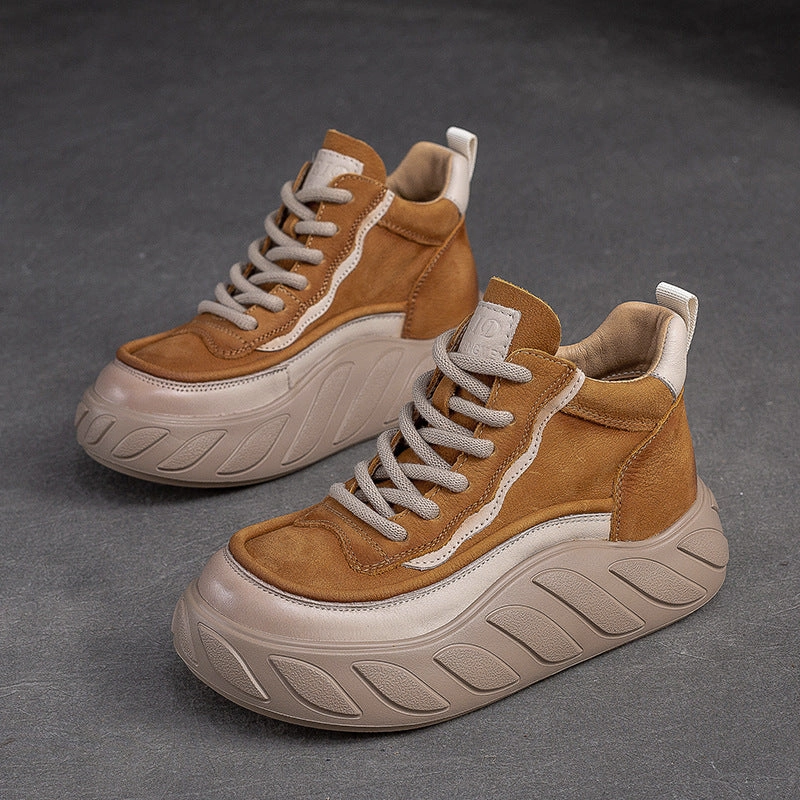 Women Minimalist Fashion Leather Thick Soled Casual Shoes Best Minimalist Casual Shoes