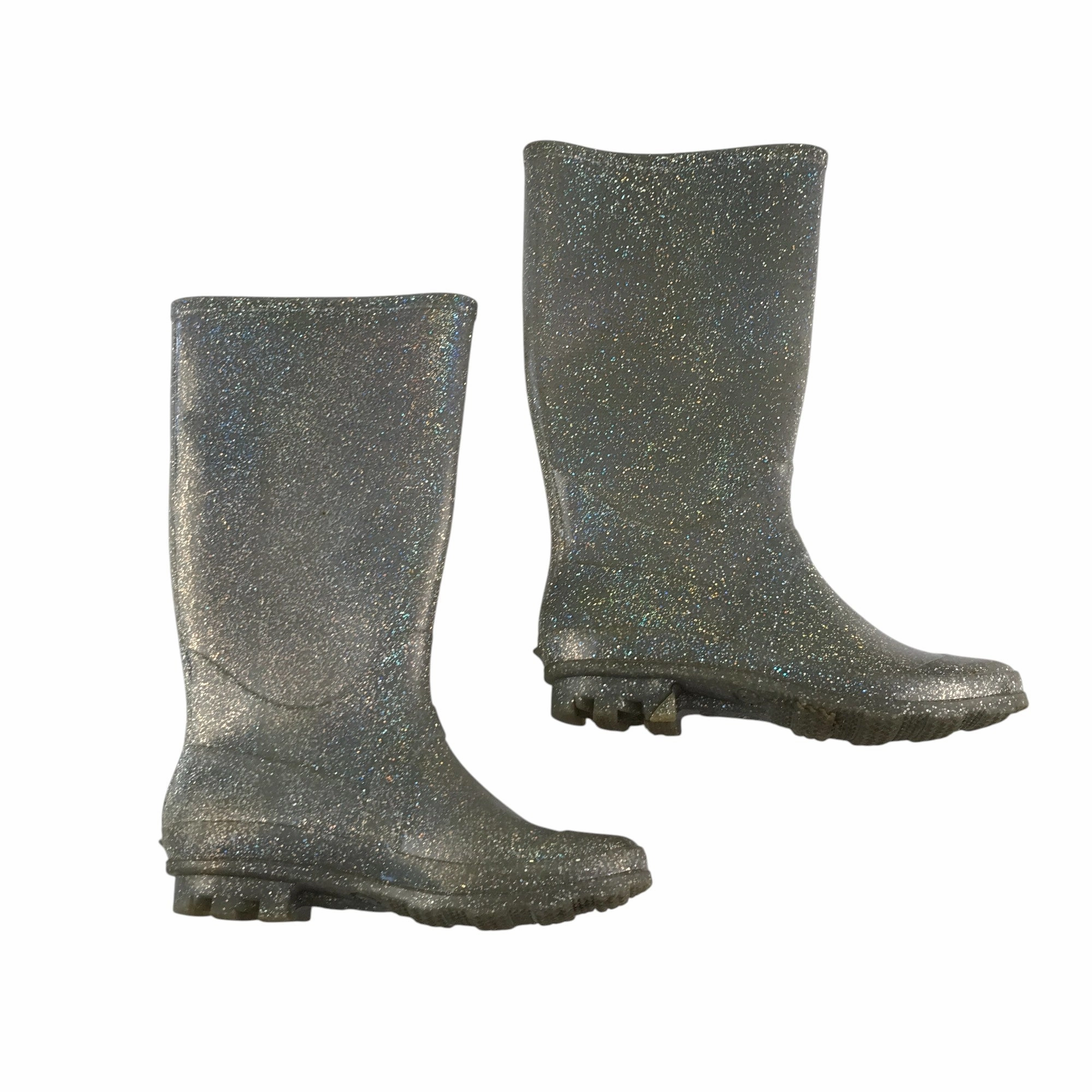 Wellie boots shoe 3 silver glittery calf height Square Toe Roper Boots