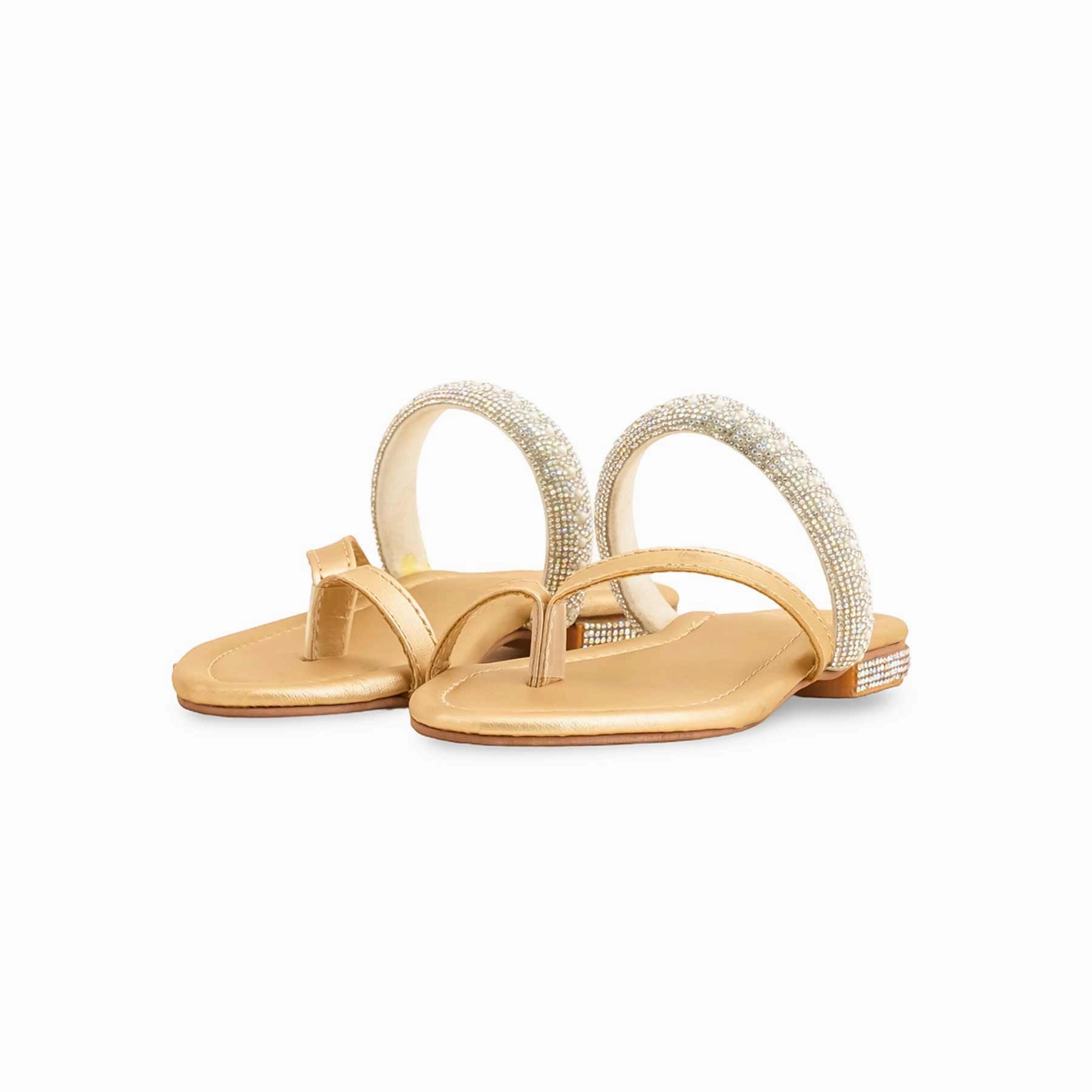 Made In England Leather & Suede Applique Slides Girls Golden Formal Slipper KD5610
