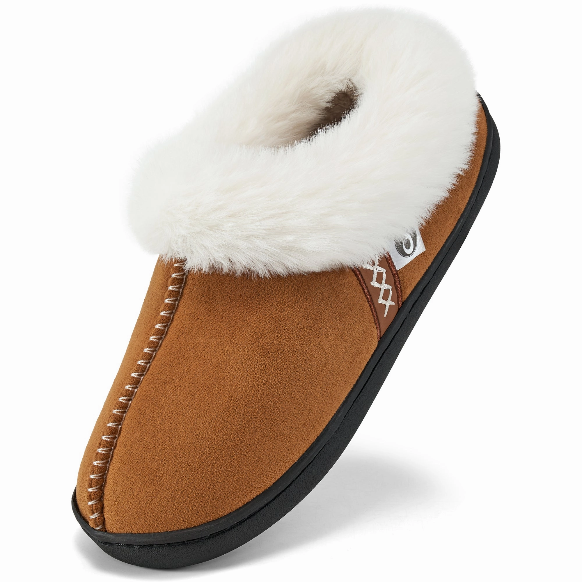 Ablanczoom Slippers for Women House Shoes Winter: Comfy Memory Foam No-slip Womens Slippers with Fuzzy Faux Fur Indoors Outdoors Black Flat Slides