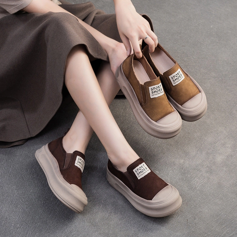 Women Retro Fashion Leather Thick Soled Casual Shoes Soul Slip On Casual Shoes