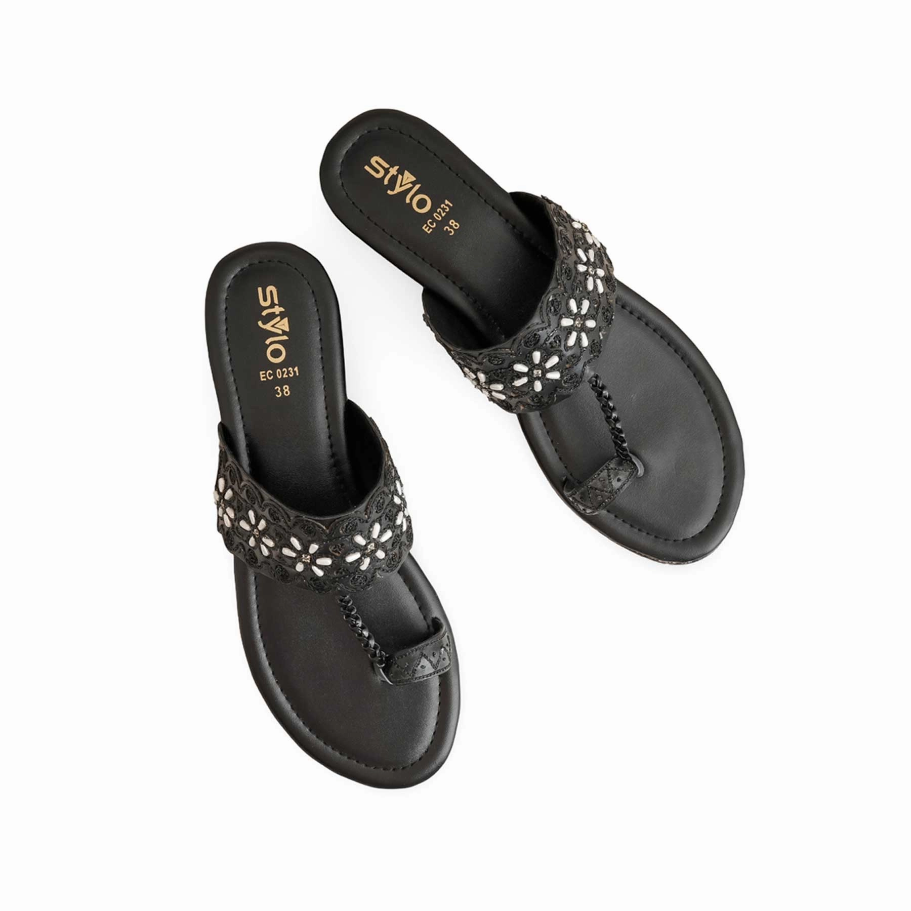 Black Formal Chappal For Women EC0231 Powder Blue Flat Shoes