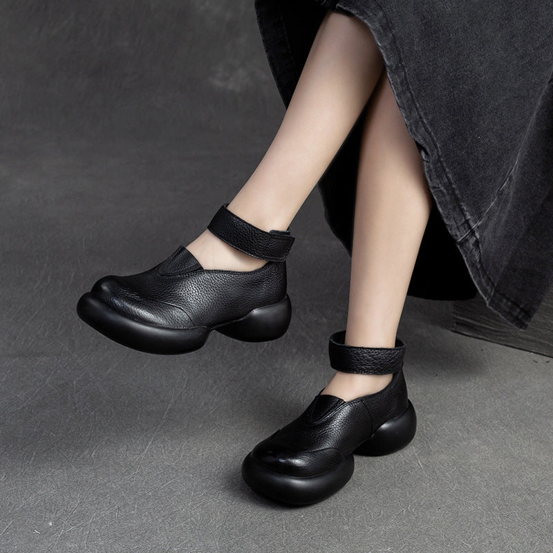 Women Retro Minimalist Leather Velcro Casual Shoes Casual Teacher Shoes