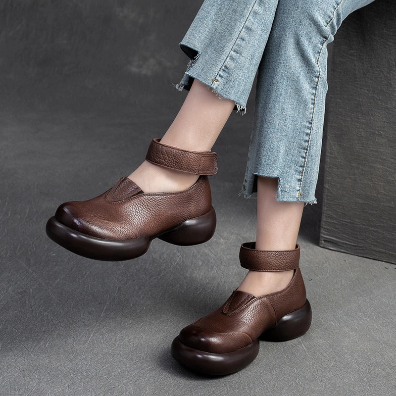 Women Retro Minimalist Leather Velcro Casual Shoes Canvas Sneakers Casual Shoes