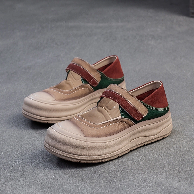 Good Casual Shoes With Jeans Women Fashion Color Matching Leather Thick Soled Casual Shoes
