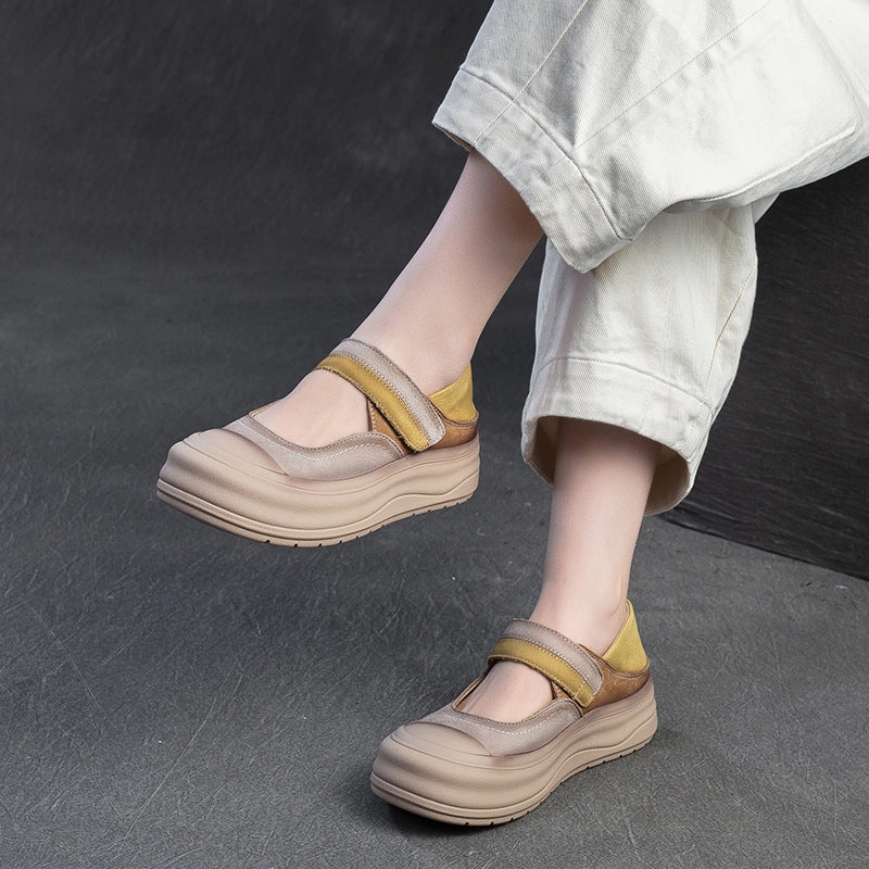Orthopedic Casual Platform Flat Comfort Shoes Women Fashion Color Matching Leather Thick Soled Casual Shoes