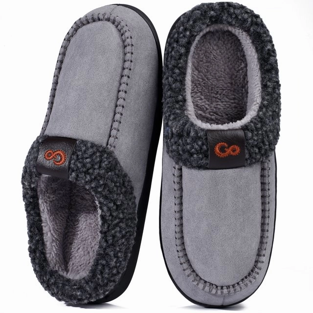 Cow Skin Slippers Ecetana Slippers for Men Memory Foam Fuzzy Slippers Comfort Non Slip House Shoes for Men