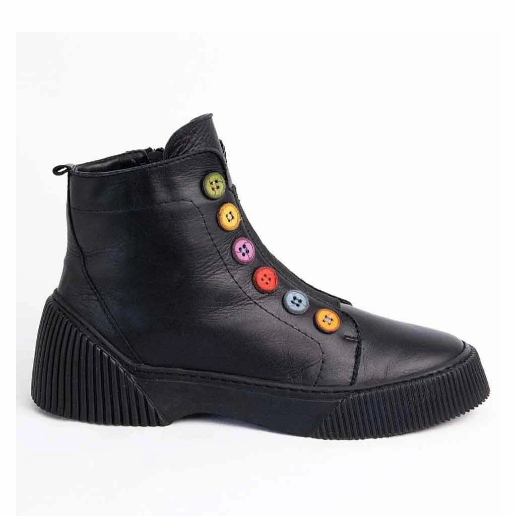 Flit Flat Shoes Tina "Button" Boot - Black