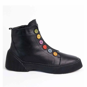 Tina "Button" Boot - Black Striped Shoes Flats