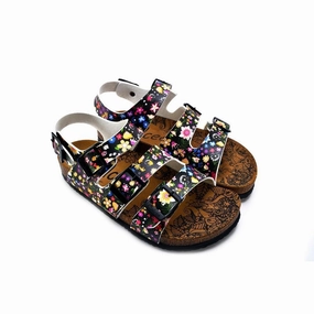 High Fashion Heels Colored Flowers and Black Patterned Clogs - CAL1906