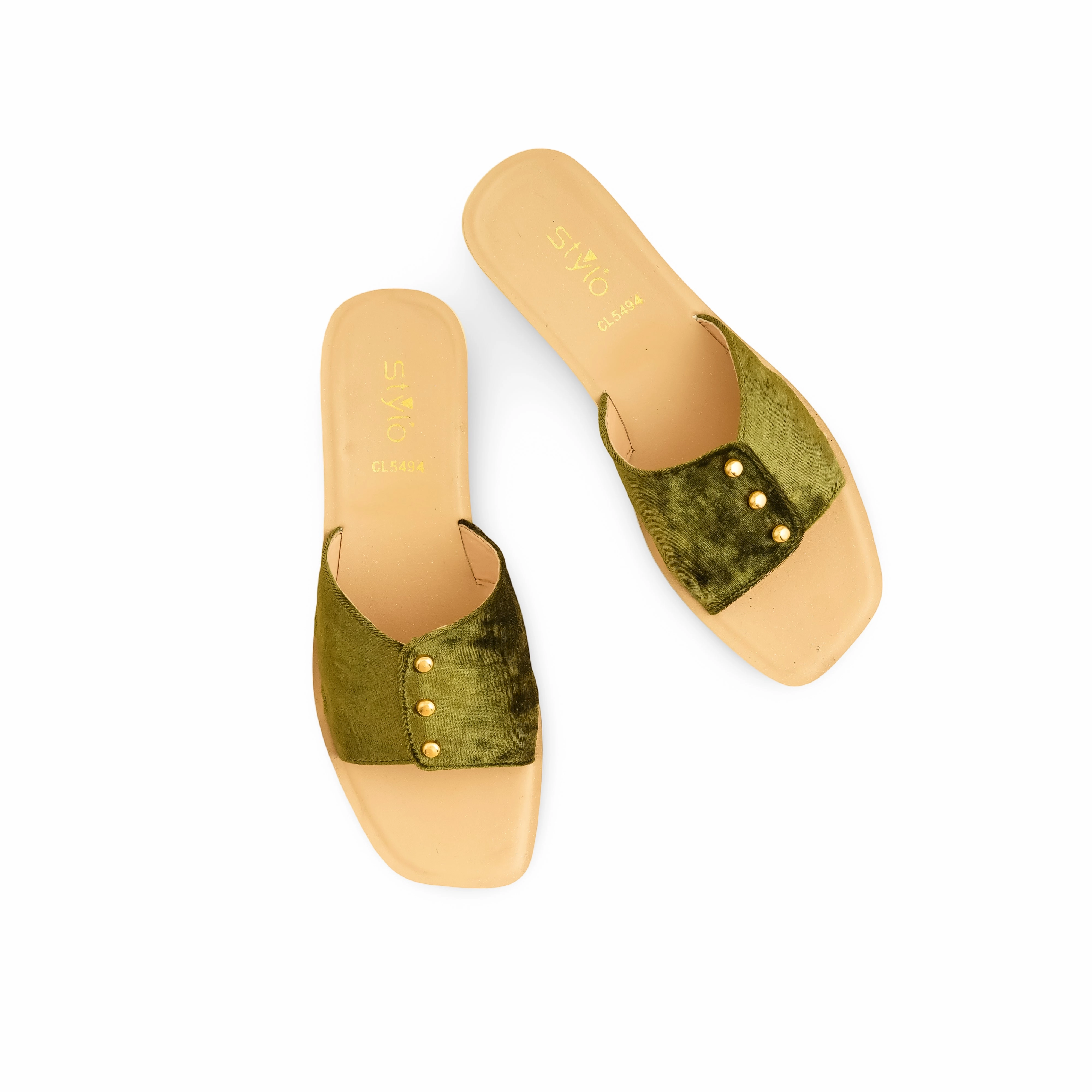 Embellished Flat Shoes Green Casual Softy For Women CL5494