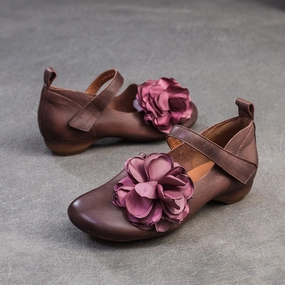 Casual Goth Shoes Women Retro Soft Leather Velcro Tape Casual Shoes