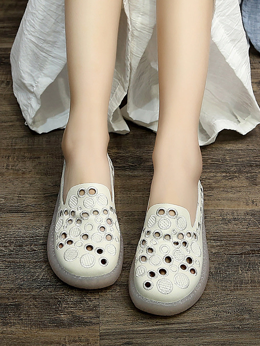 Women Summer Casual Leather Embroidery Cutout Shoes CC049 Best Spring Casual Shoes
