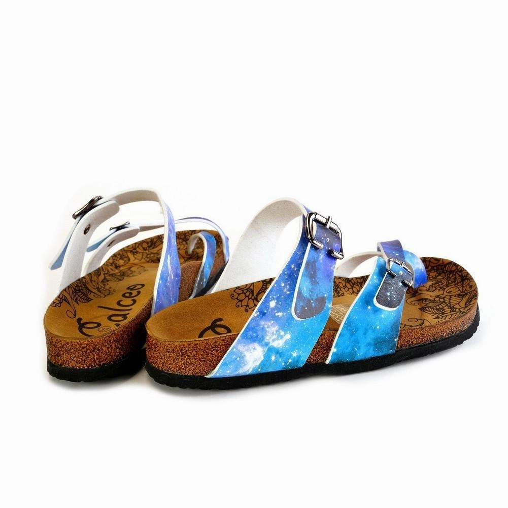 13 Inch High Heels Blue, Black, Light Blue Tones and Glittering Sky Pattern Sandal - CAL1014