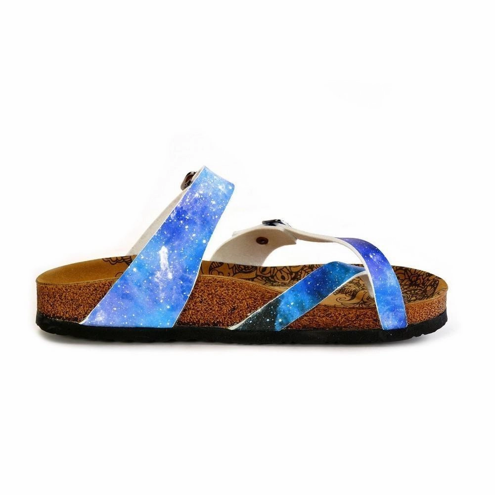 Summer High Heels Shoes Blue, Black, Light Blue Tones and Glittering Sky Pattern Sandal - CAL1014