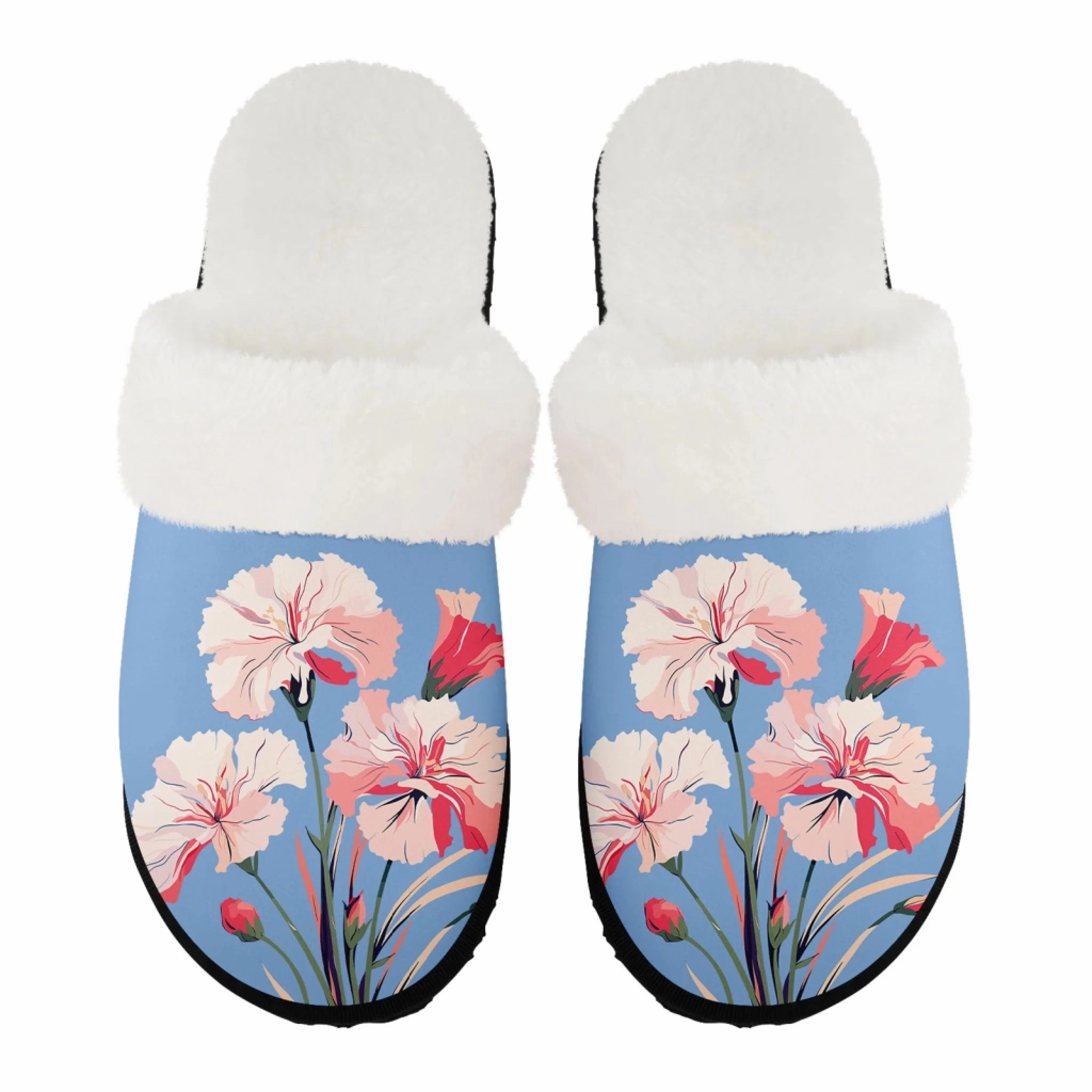 Mr Grumpy Slippers Elegant Carnation Floral Plush Lined Slippers, Cozy Botanical Art Print House Shoes FN089-25028154